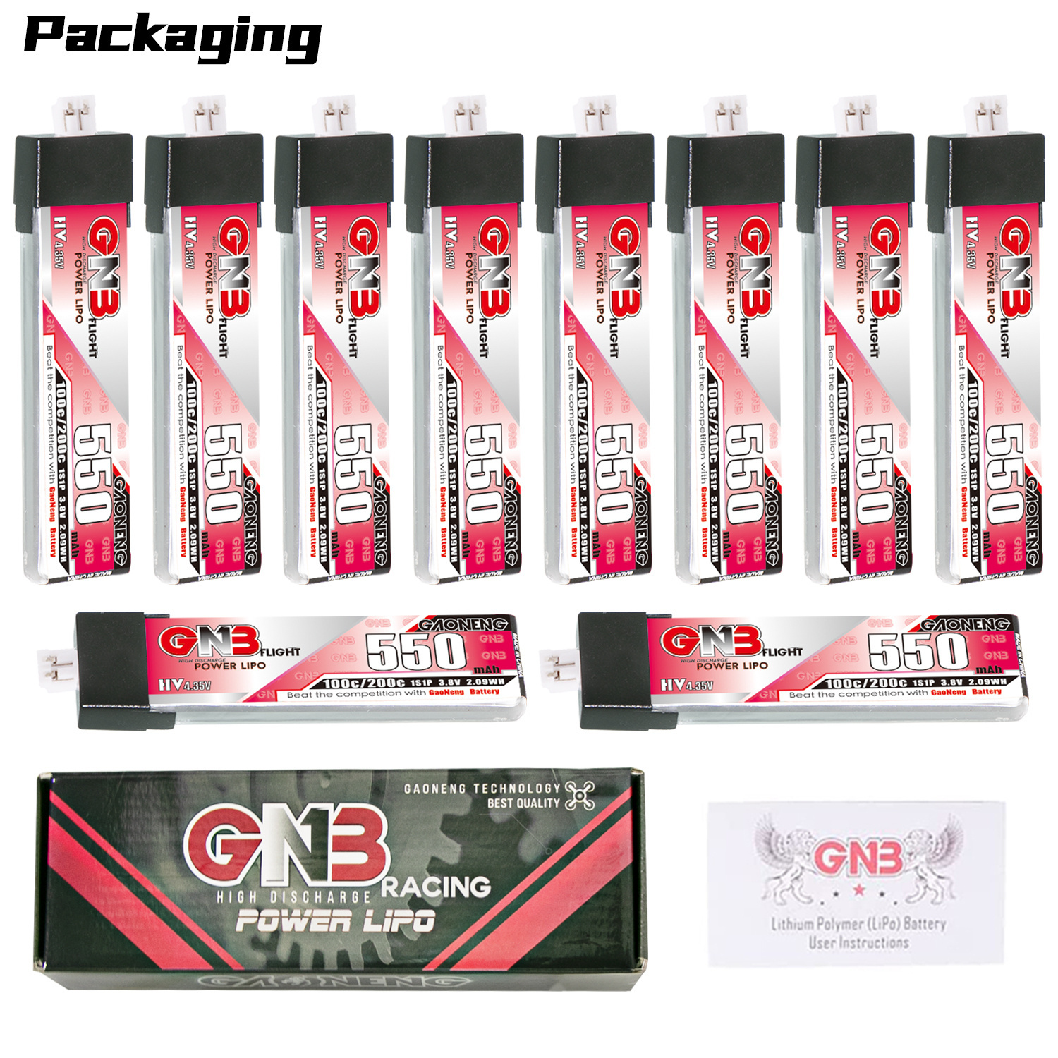 GAONENG GNB LiHV 1S 3.8V 550mAh 100C PH2.0 Plastic Head LiPo Battery