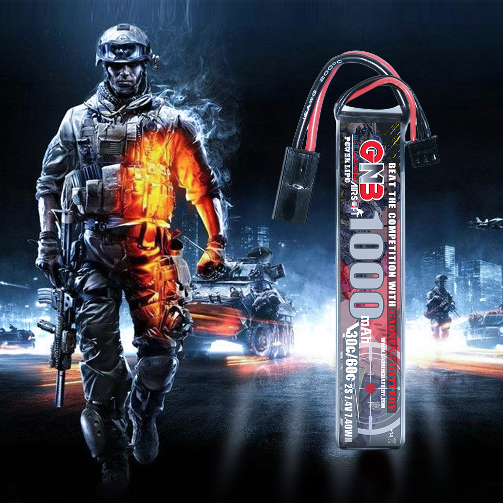 2PCS - GAONENG GNB 2S 7.4V 1000mAh 30C Mini Tamiya LiPo Battery for AirSoft