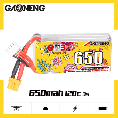 2PCS - GAONENG GNB LiHV 3S 11.4V 650mAh 120C XT30 LiPo Battery