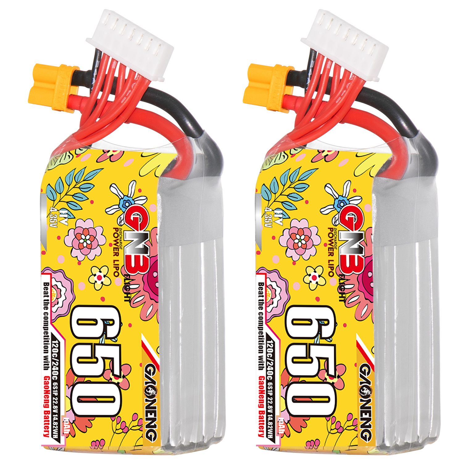 2PCS - GAONENG GNB LiHV 6S 22.8V 650mAh 120C XT30 LiPo Battery