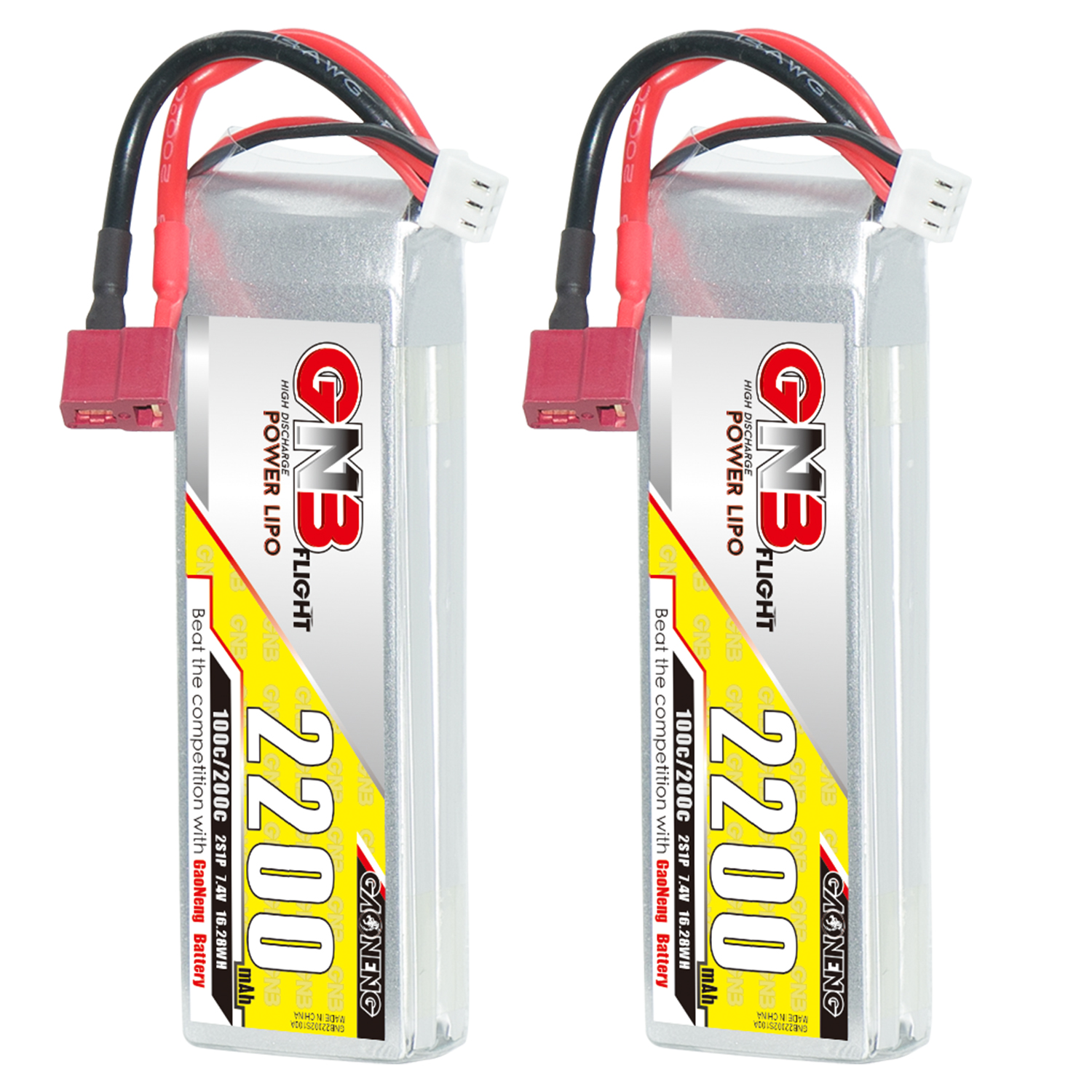 2PCS - GAONENG GNB 2S 7.4V 2200mAh 100C LiPo Battery T-Plug