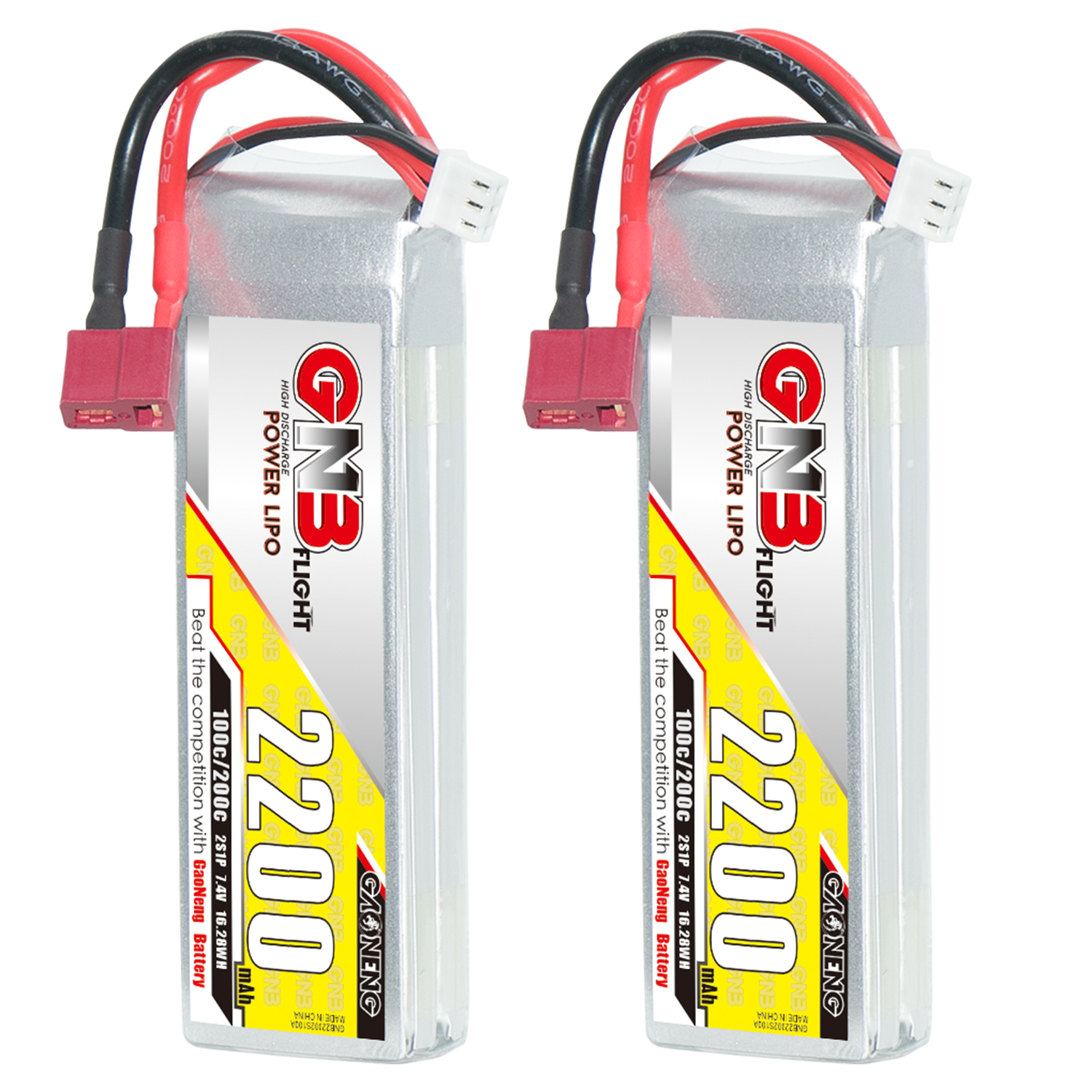 2PCS - GAONENG GNB 2S 7.4V 2200mAh 100C LiPo Battery T-Plug