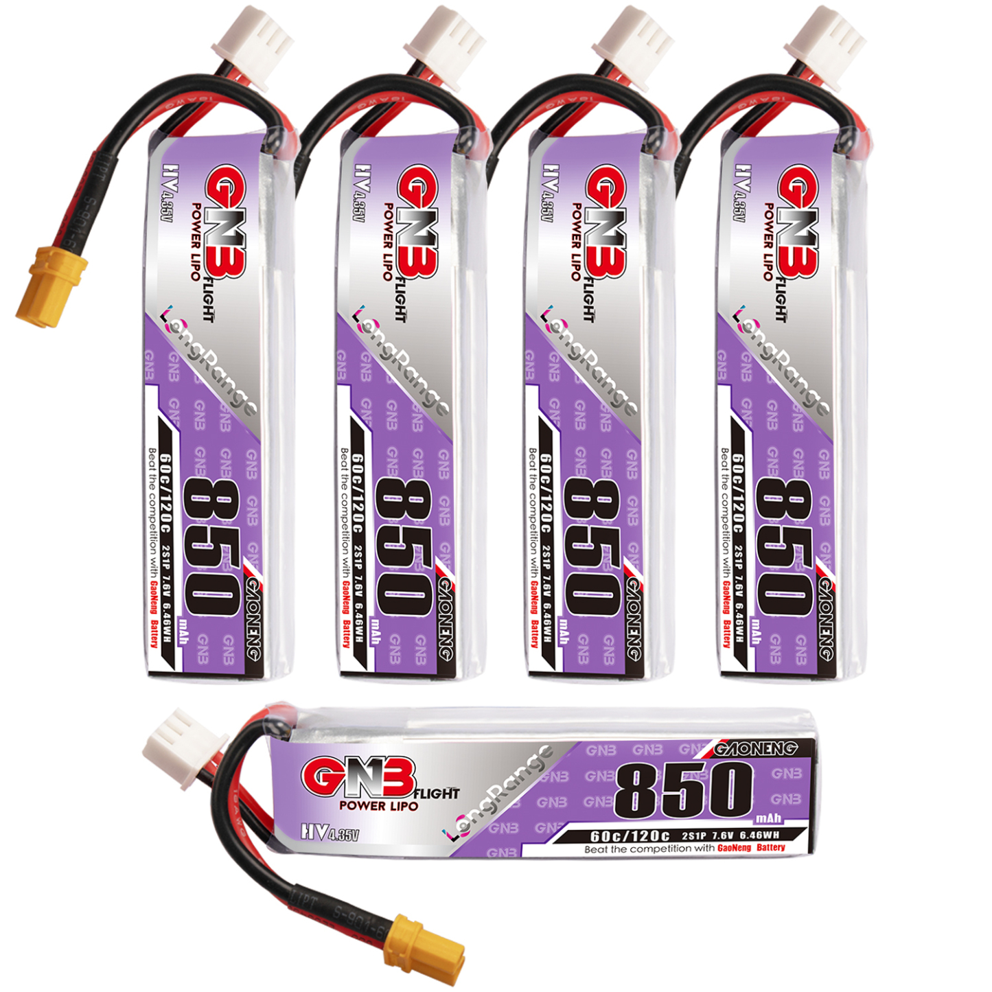 GAONENG GNB LiHV 2S 7.6V 850mAh 60C XT30 LiPo Battery Long Range