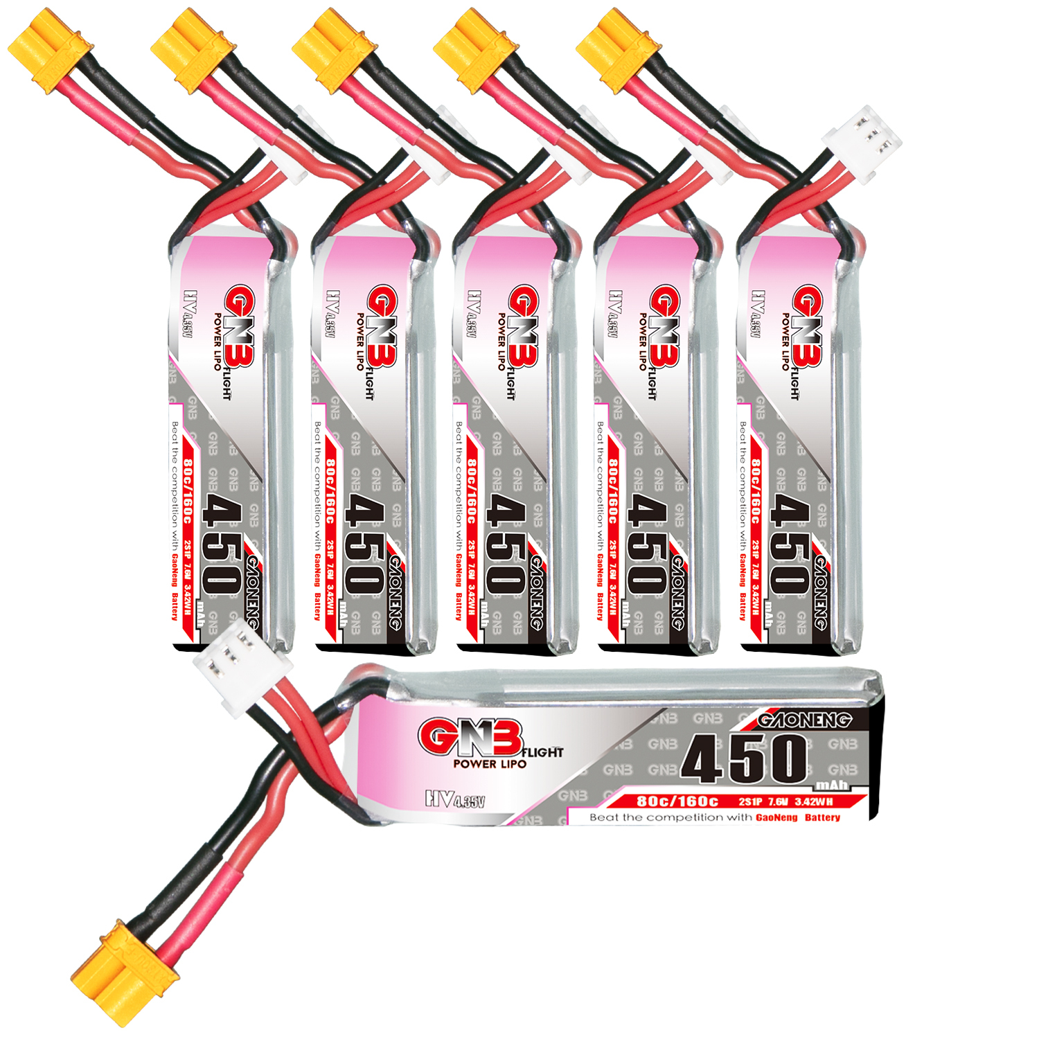 GAONENG GNB LiHV 2S 7.6V 450mAh 80C XT30 LiPo Battery