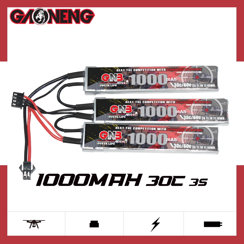 2PCS - GAONENG GNB 3S 11.1V 1000mAh 30C SM Plug 3cells LiPo Battery for AirSoft Air Gun