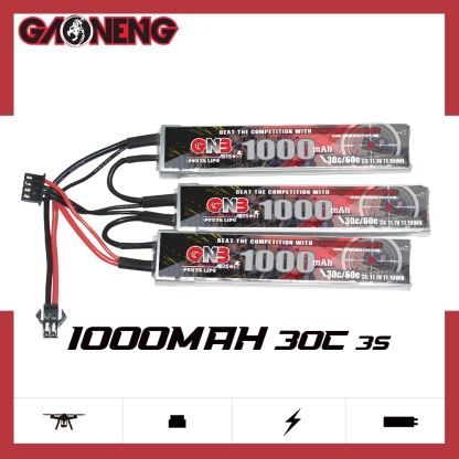 2PCS - GAONENG GNB 3S 11.1V 1000mAh 30C SM Plug 3cells LiPo Battery for AirSoft Air Gun