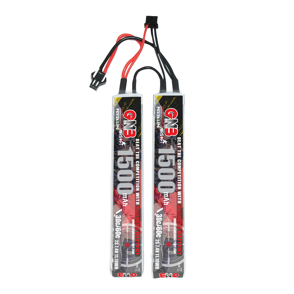 2PCS - GAONENG GNB 2S 7.4V 1500mAh 30C SM Plug 2cells LiPo Battery for AirSoft