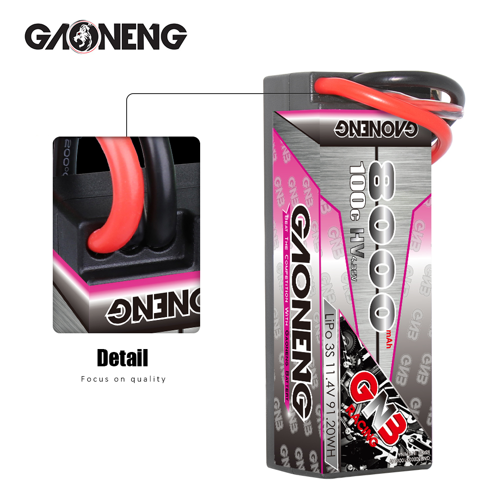 GAONENG GNB LiHV 3S 11.4V 8000mAh 100C Cabled Hard Case LiPo Battery XT90