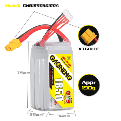 2PCS - GAONENG GNB 4S 14.8V 1850mAh 80C XT60 LiPo Battery
