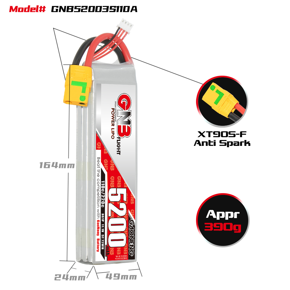 GAONENG GNB 3S 11.1V 5200mAh 110C LiPo Battery XT90 Anti Spark