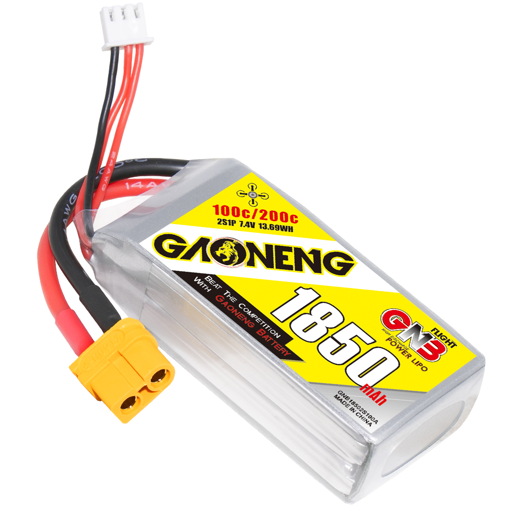2PCS - GAONENG GNB 2S 7.4V 1850mAh 100C LiPo Battery XT60 Connector