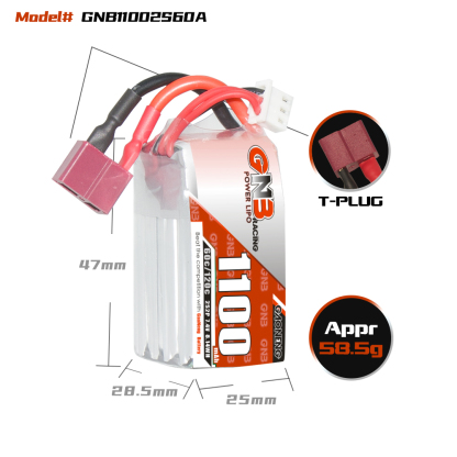 GAONENG GNB 2S 7.4V 1100mAh 60C LiPo Battery T-PLUG
