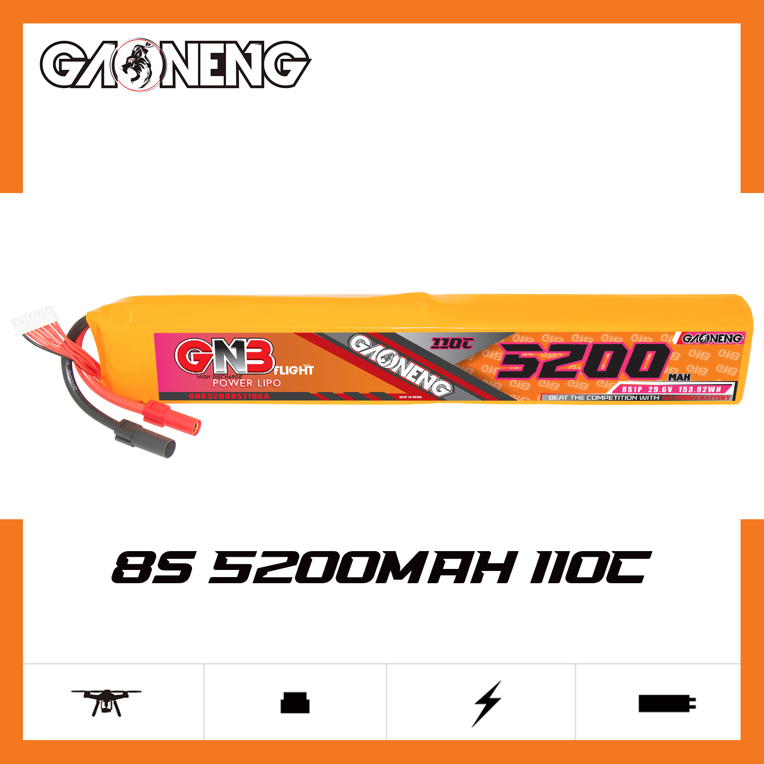 GAONENG GNB 8S 29.6V 5200mAh 110C LiPo Battery XT150