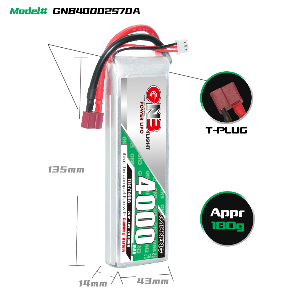 GAONENG GNB 2S 7.4V 4000mAh 70C LiPo Battery T-PLUG