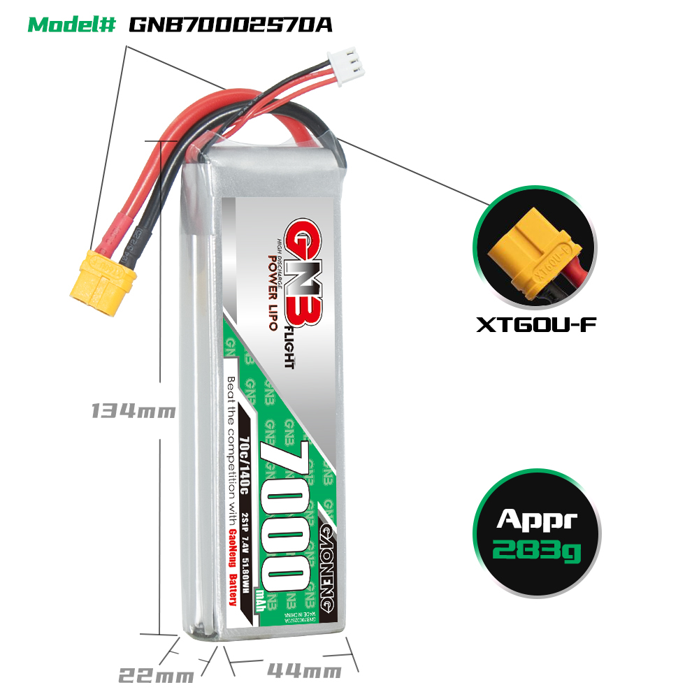 GAONENG GNB 2S 7.4V 7000mAh 70C LiPo Battery XT60