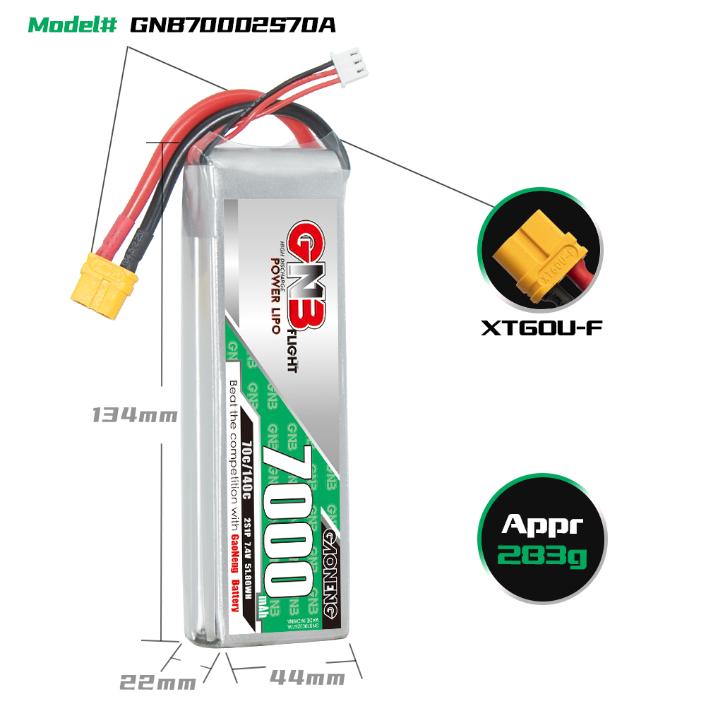 GAONENG GNB 2S 7.4V 7000mAh 70C LiPo Battery XT60