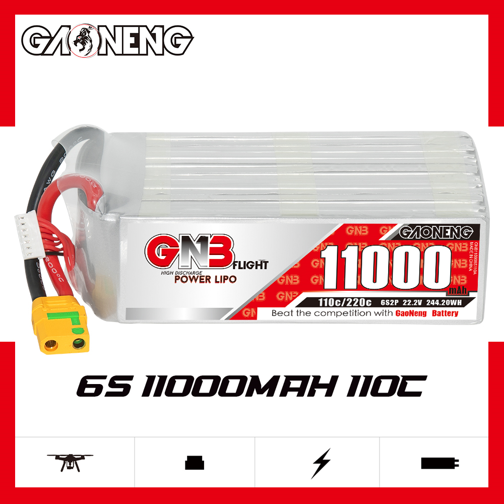GAONENG GNB 6S 22.2V 11000mAh 10AH 110C RC LiPo Battery XT90S Anti Spark