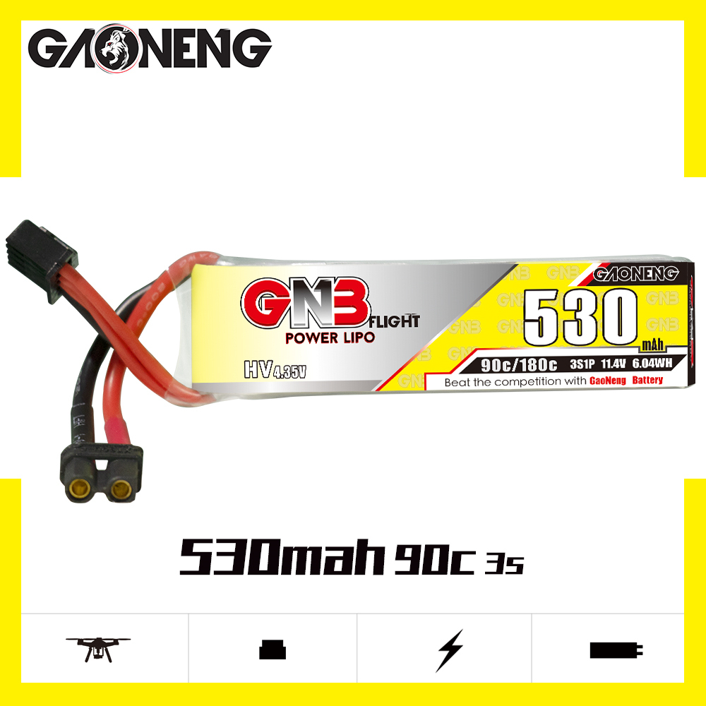 2PCS - GAONENG GNB LiHV 3S 11.4V 530mAh 90C XT30 LiPo Battery