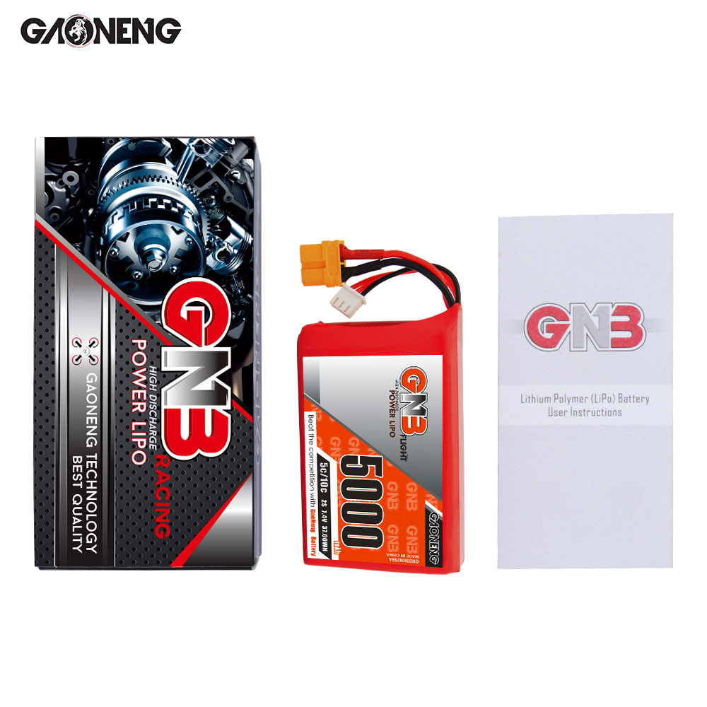 2PCS - GAONENG GNB 2S 7.4V 5000mAh 5C LiPo Battery XT60 for Radiamaster TX16S