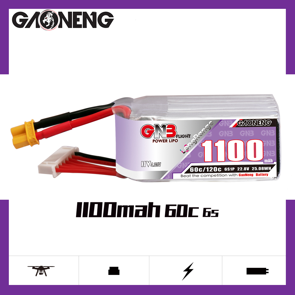 GAONENG GNB LiHV 6S 22.8V 1100mAh 60C XT30 LiPo Battery LongRange
