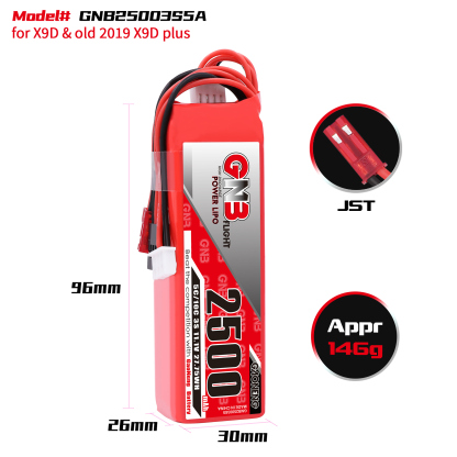 2PCS - GAONENG GNB 3S 11.1V 2500mAh 5C LiPo Battery for X9D and old 2019 X9D plus