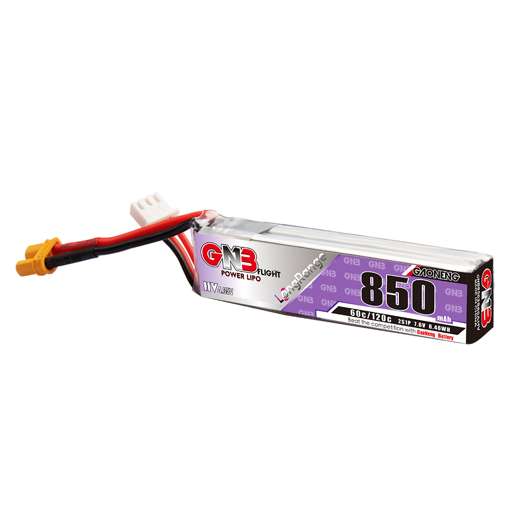 4PCS - GAONENG GNB LiHV 2S 7.6V 850mAh 60C XT30 LiPo Battery