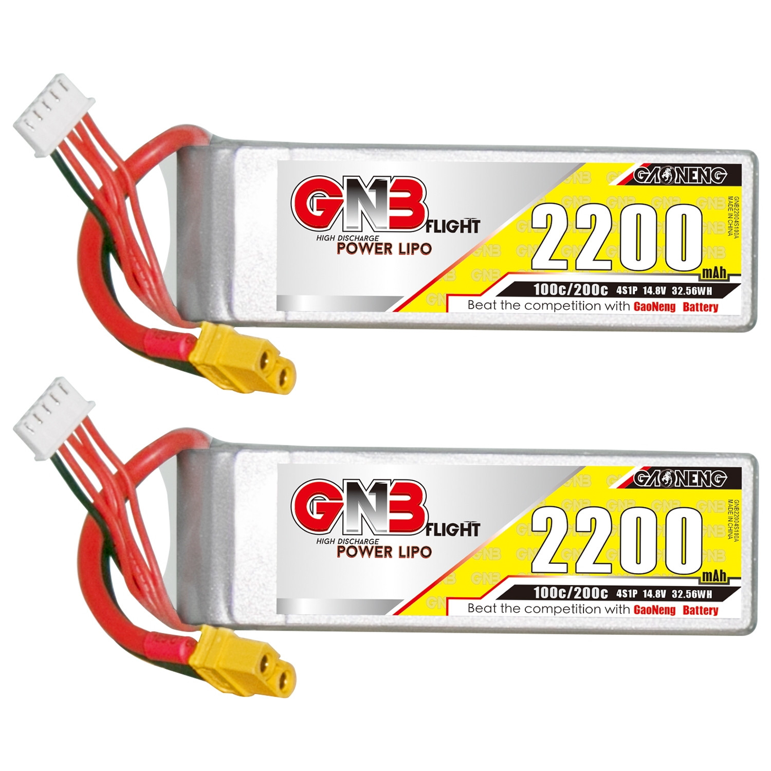 2PCS - GAONENG GNB 4S 14.8V 2200mAh 100C XT60 LiPo Battery