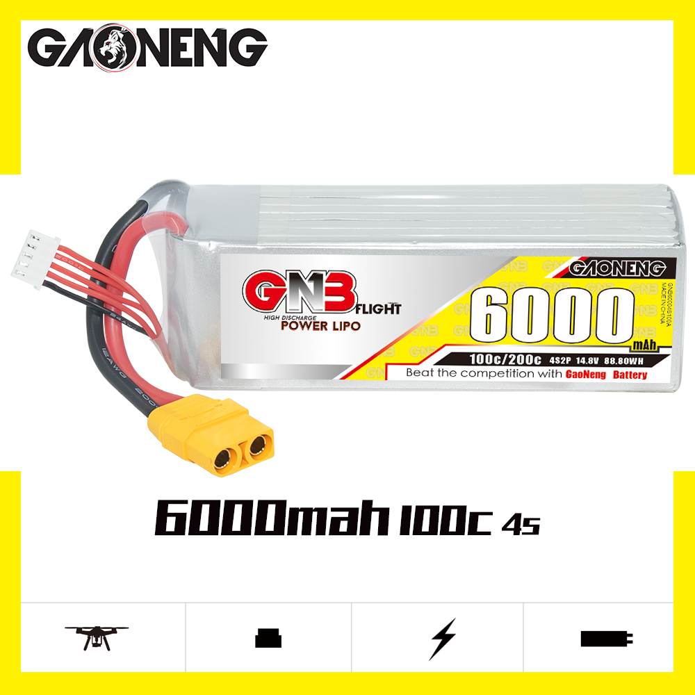 1PCS - GAONENG GNB 4S 14.8V 6000mAh 100C XT90 LiPo Battery