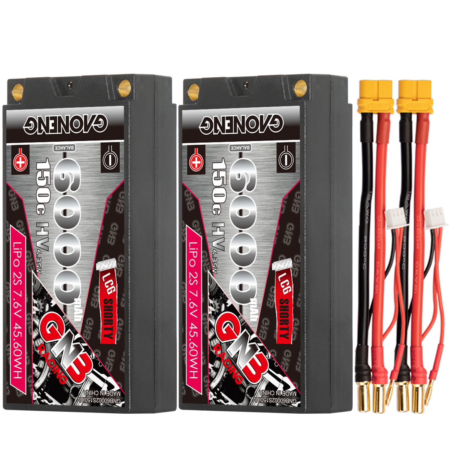 GAONENG GNB LiHV 2S 7.6V 6000mAh 150C LCG Shorty Pack 5mm Bullet Hard Case LiPo Battery