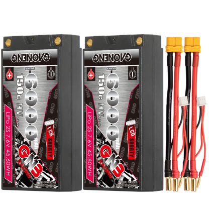 GAONENG GNB LiHV 2S 7.6V 6000mAh 150C LCG Shorty Pack 5mm Bullet Hard Case LiPo Battery