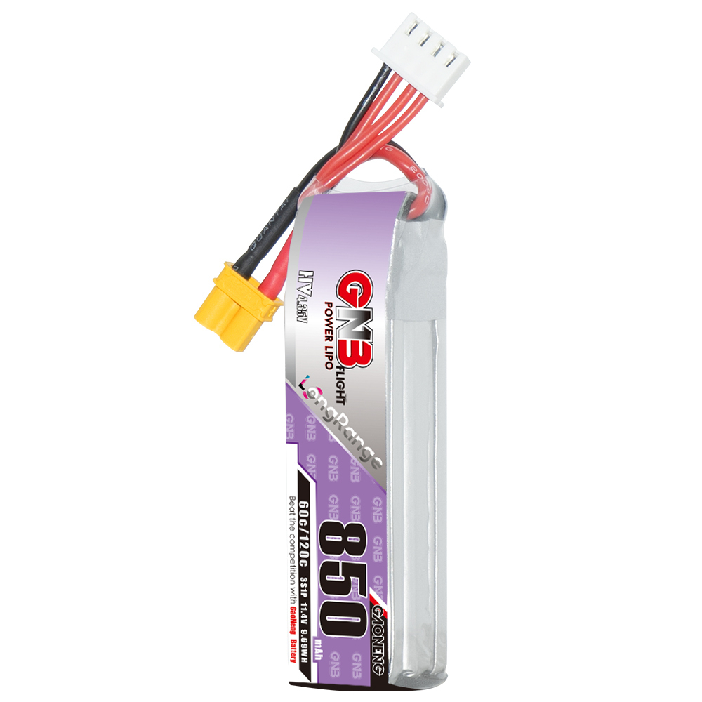 2PCS - GAONENG GNB LiHV 3S 11.4V 850mAh 60C XT30 LiPo Battery
