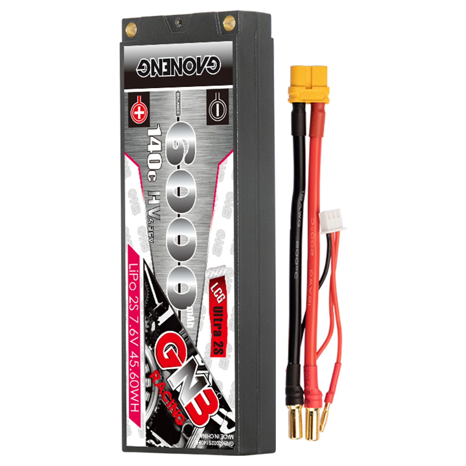 1PC - GAONENG GNB LiHV 2S 7.6V 6000mAh 140C 5mm Hard Case Ultra LCG LiPo Battery XT60