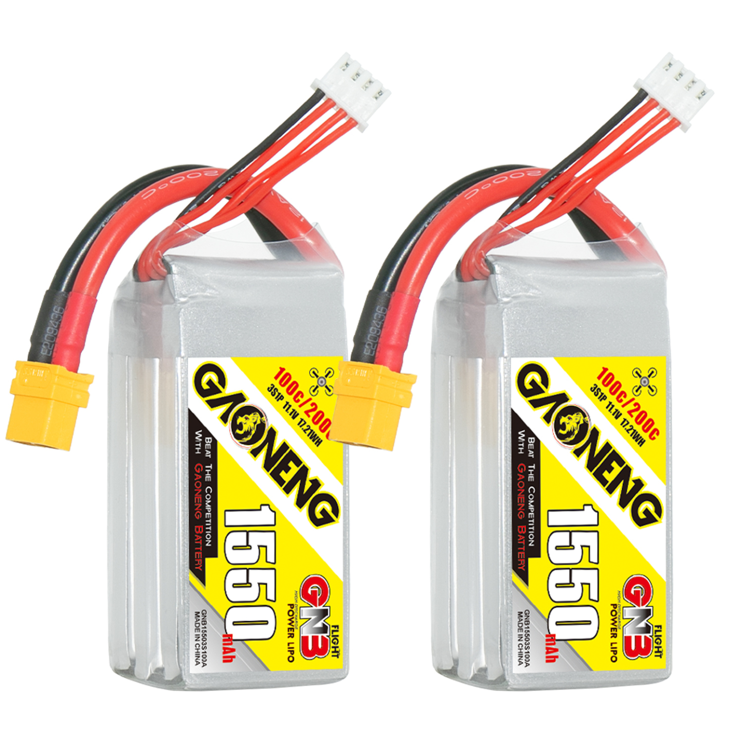 2PCS - GAONENG GNB 3S 11.1V 1550mAh 100C XT60 LiPo Battery