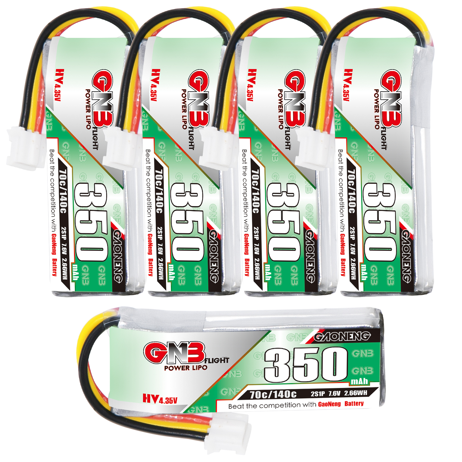 GAONENG GNB LiHV 2S 7.6V 350mAh 70C LiPo Battery PH2.0 3Pin Connector