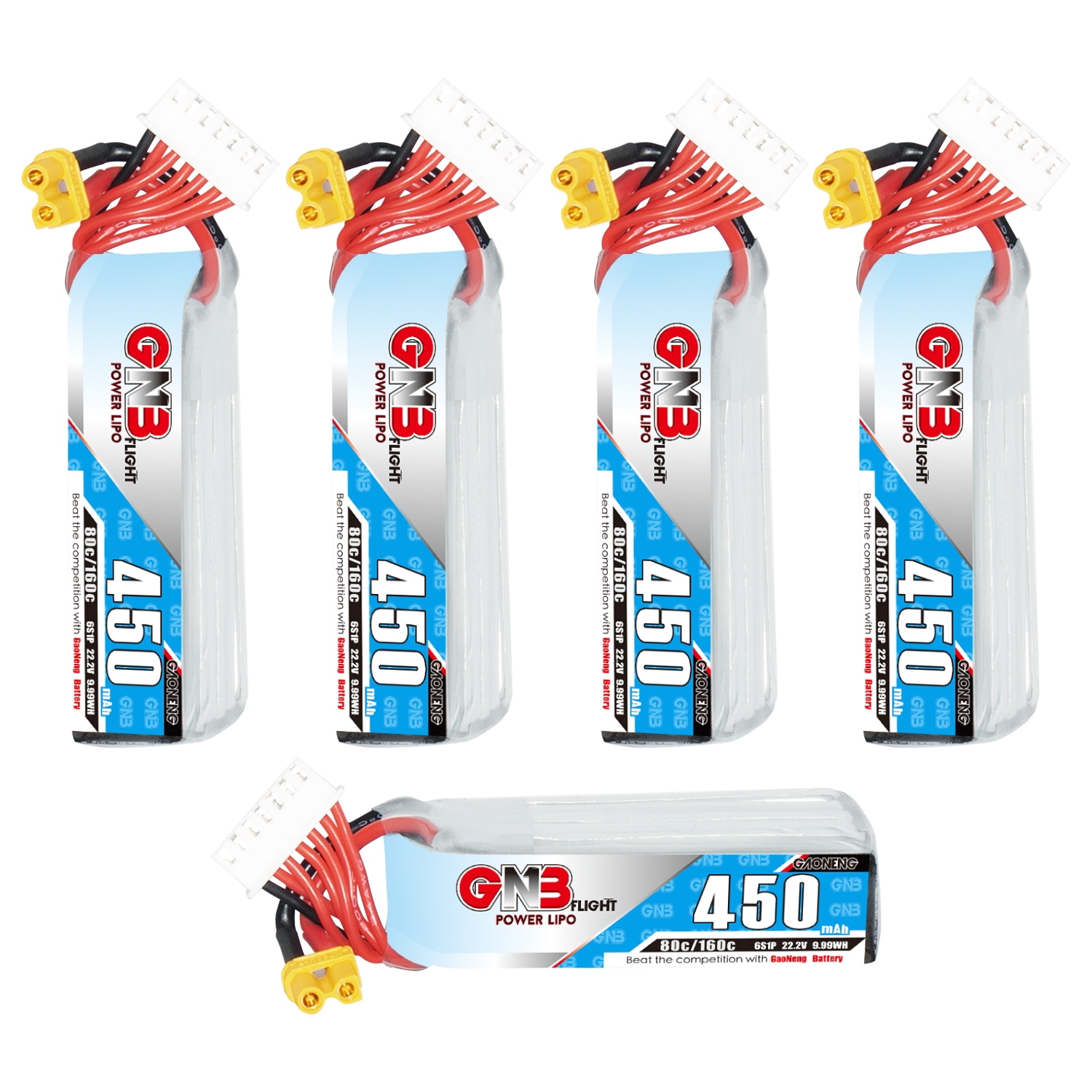 GAONENG GNB 6S 22.2V 450mAh 80C XT30 LiPo Battery Long Type