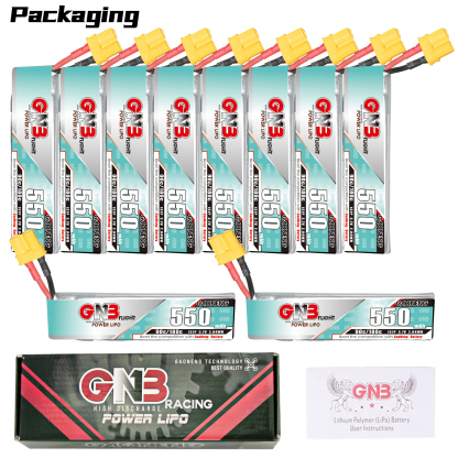 GAONENG GNB 1S 3.7V 550mAh 90C XT30 Cabled LiPo Battery Long Type