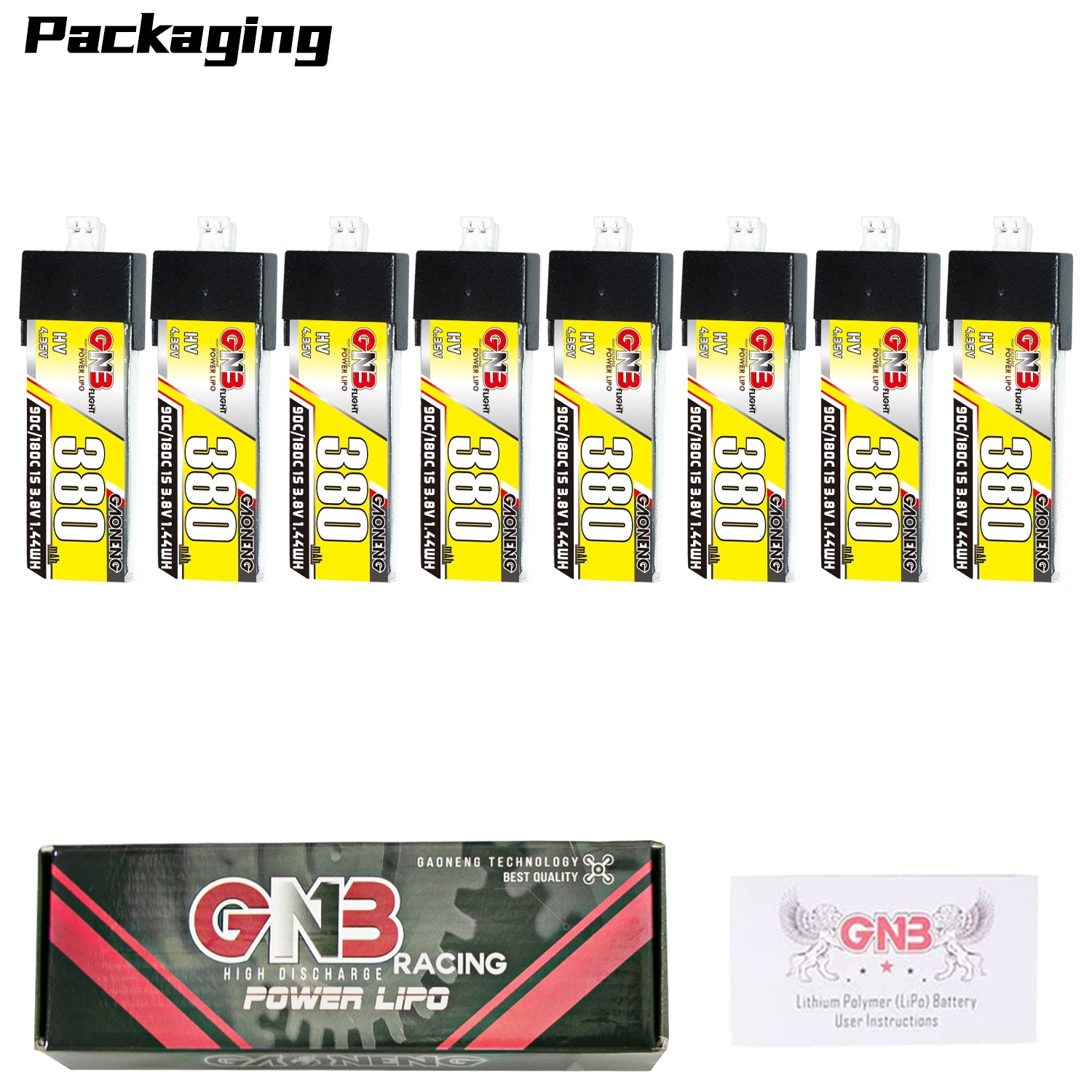 GAONENG GNB LiHV 1S 3.8V 380mAh 90C PH2.0 Plastic Head LiPo Battery