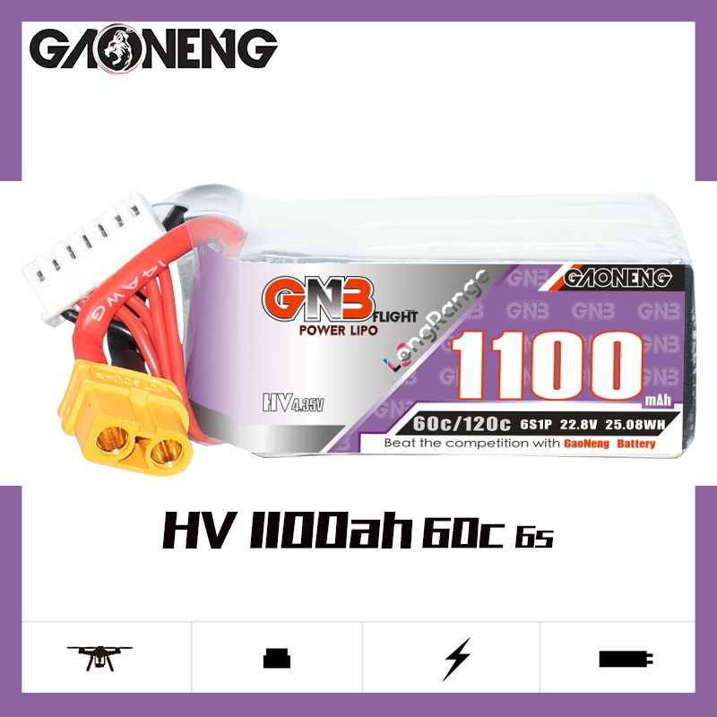 GAONENG GNB LiHV 6S 22.8V 1100mAh 60C XT30 LiPo Battery LongRange