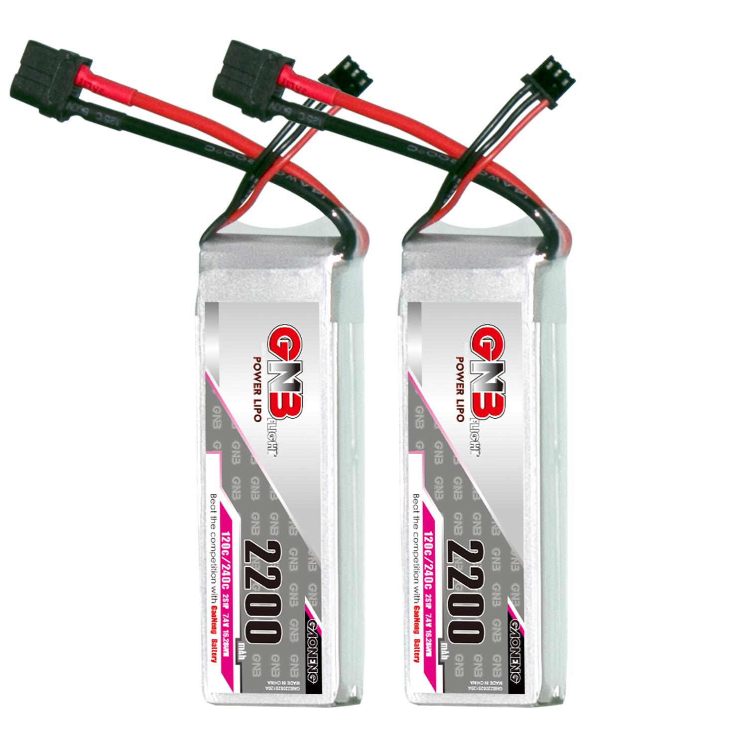 2PCS - GAONENG GNB 2S 7.4V 2200mAh 120C LiPo Battery XT60 Connector