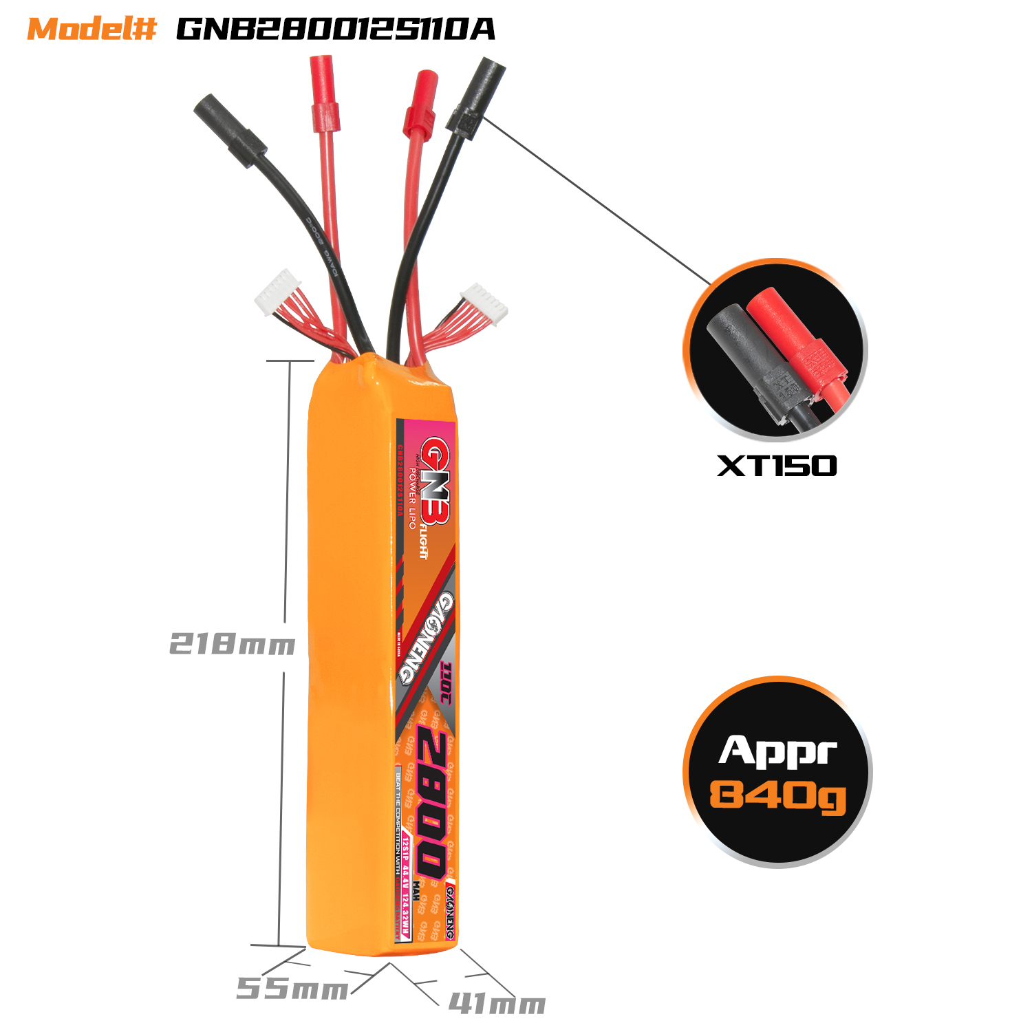 GAONENG GNB 12S 44.4V 2800mAh 110C LiPo Battery XT150