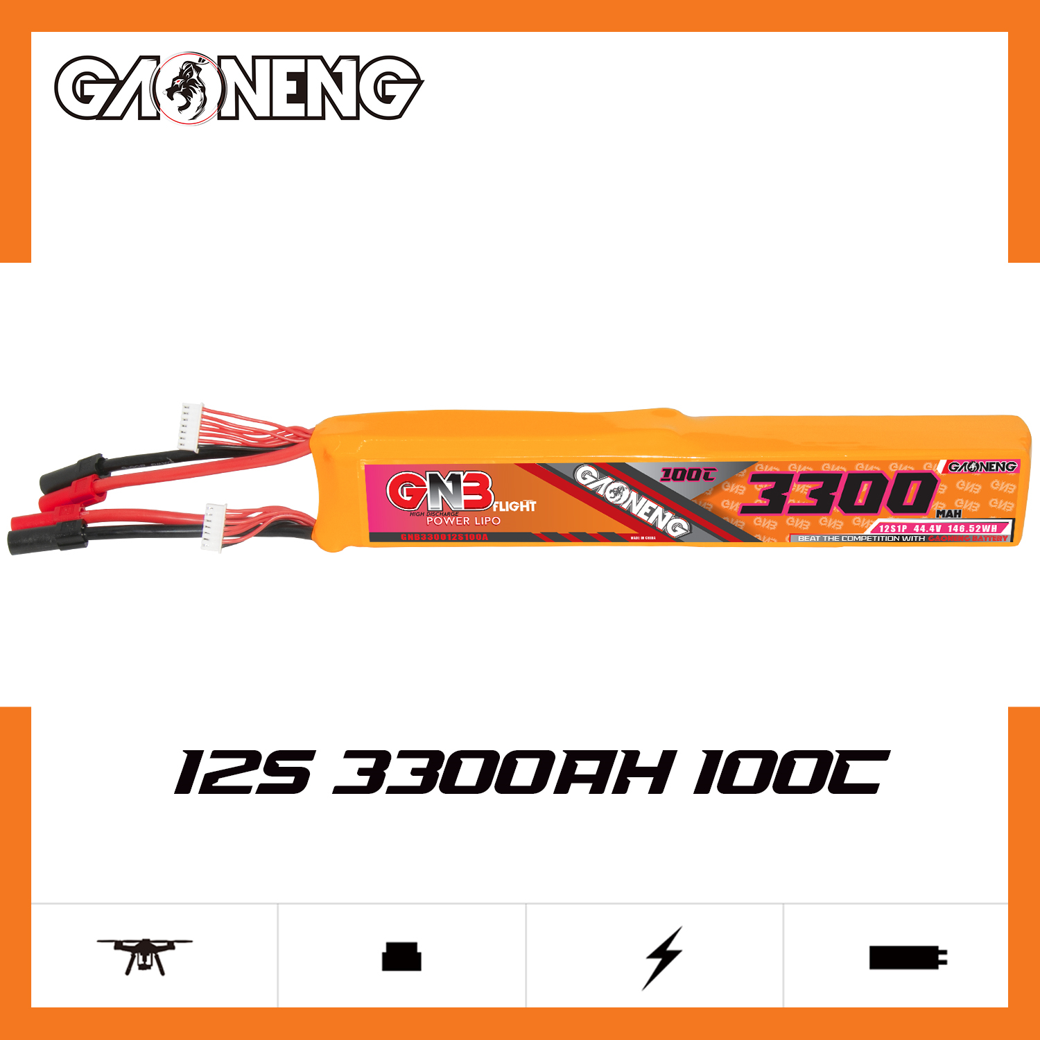 GAONENG GNB 12S 44.4V 3300mAh 100C LiPo Battery XT150