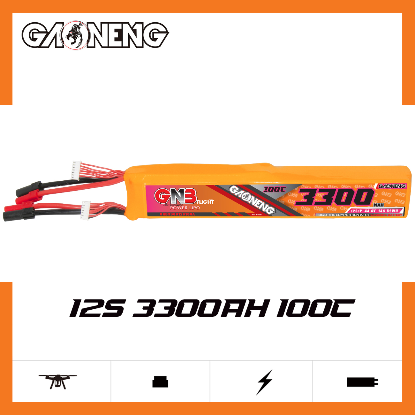 GAONENG GNB 12S 44.4V 3300mAh 100C LiPo Battery XT150