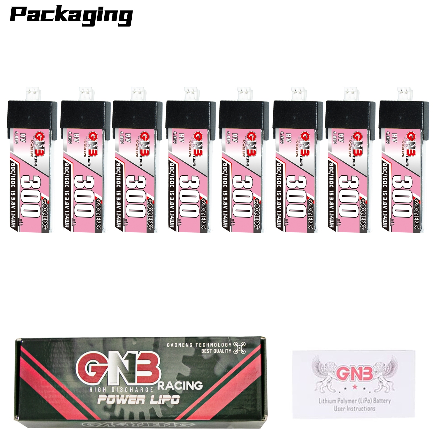 GAONENG GNB LiHV 1S 3.8V 300mAh 80C PH2.0 Plastic Head LiPo Battery
