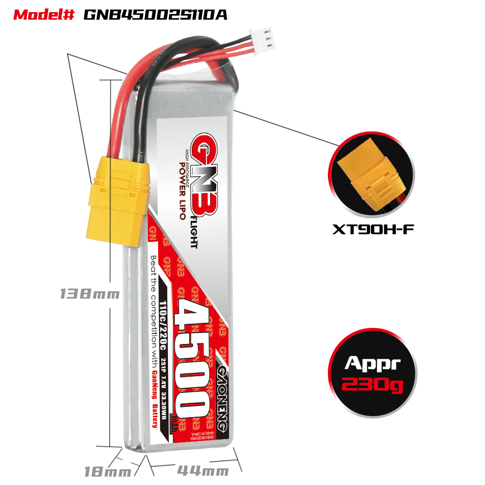 GAONENG GNB 2S 7.4V 4500mAh 110C LiPo Battery XT90