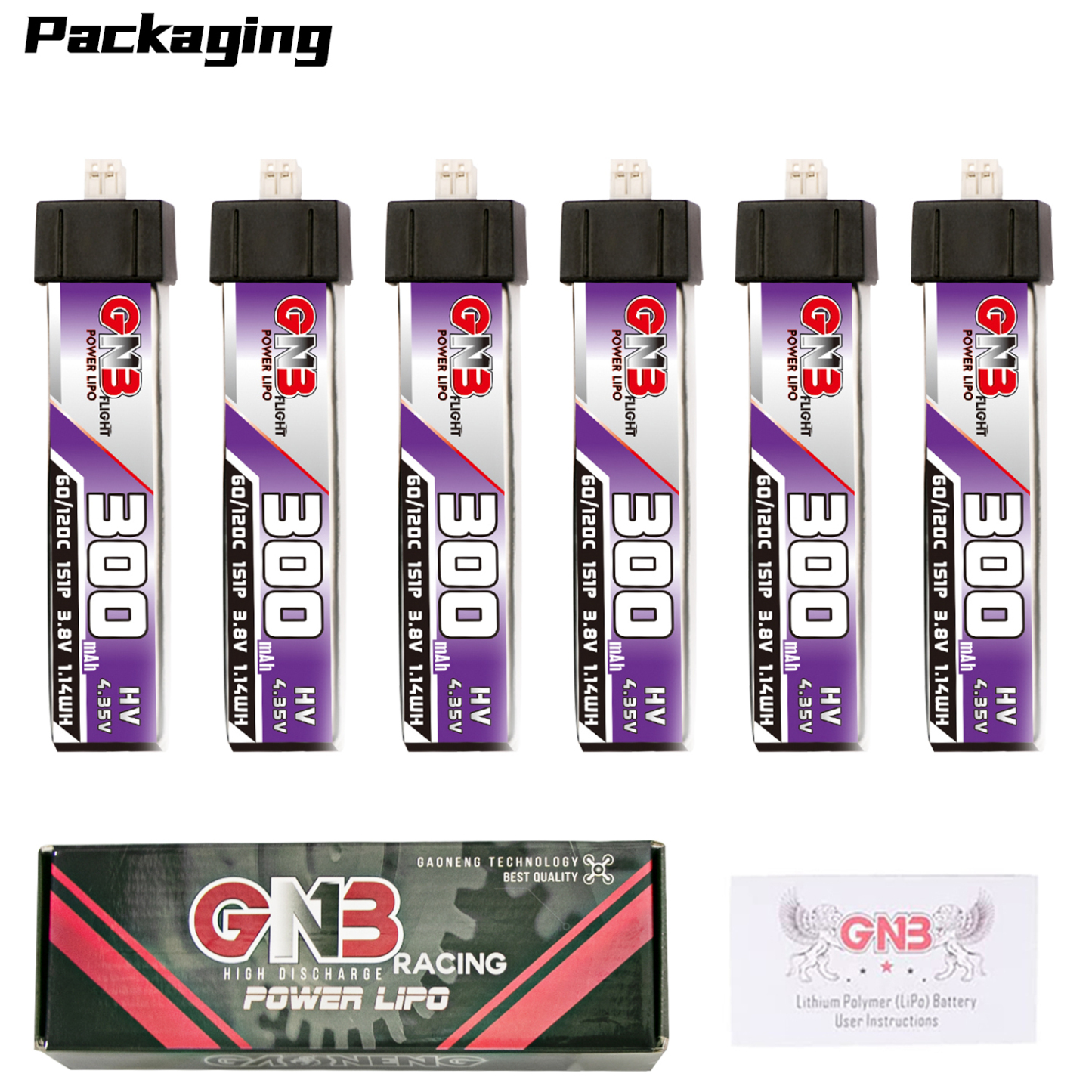 GAONENG GNB LiHV 1S 3.8V 300mAh 60C Molex1.25 Plastic Head LiPo Battery