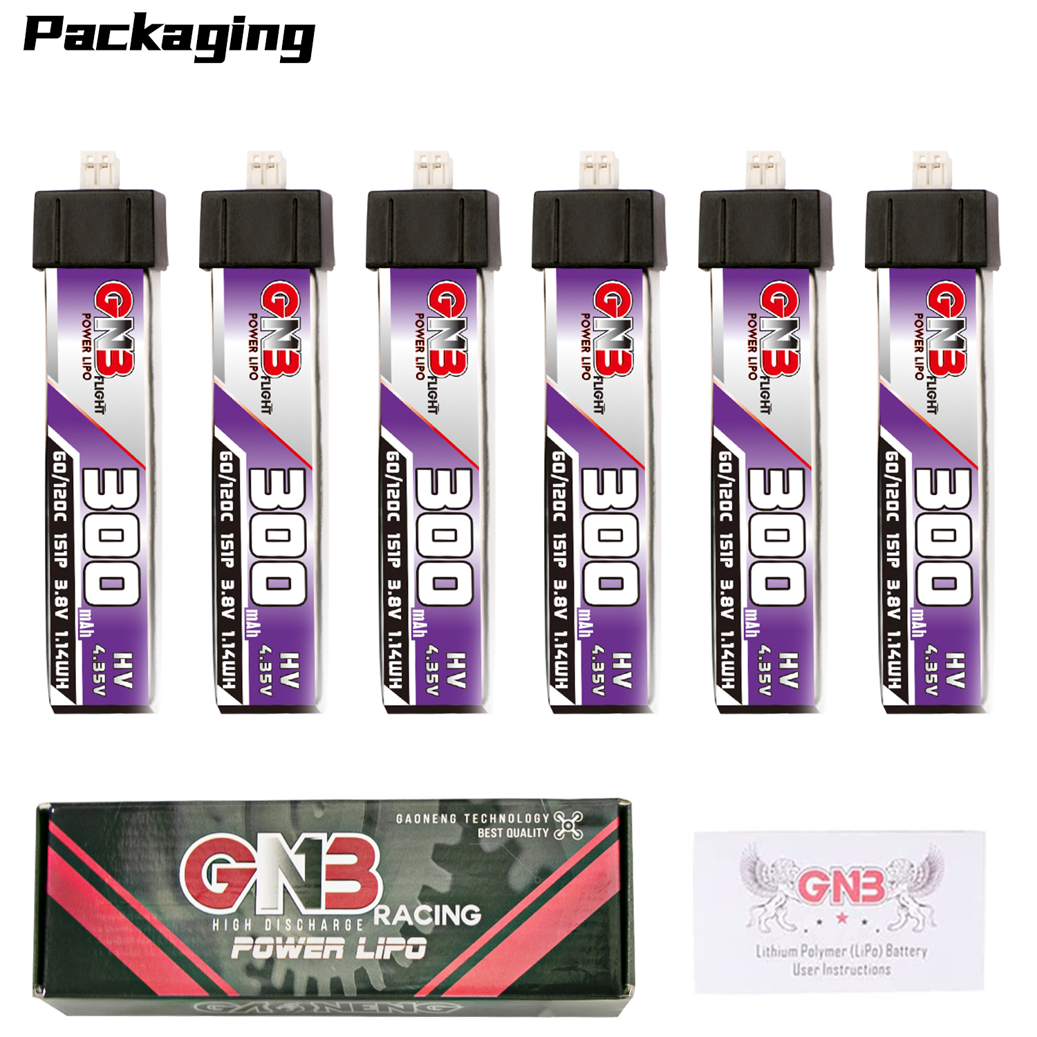 GAONENG GNB LiHV 1S 3.8V 300mAh 60C Molex1.25 Plastic Head LiPo Battery