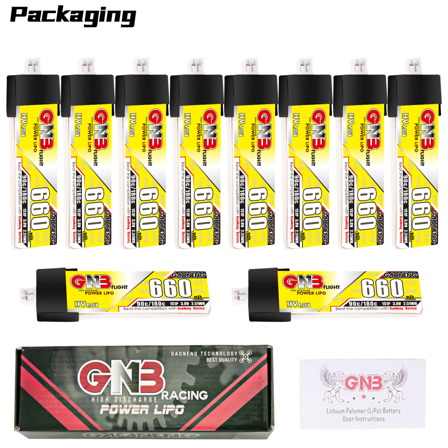 GAONENG GNB LiHV 1S 3.8V 660mAh 90C PH2.0 Plastic Head LiPo Battery