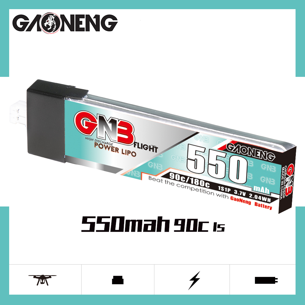 4PCS - GAONENG GNB 1S 3.7V 550mAh 90C PH2.0 Plastic Head LiPo Battery