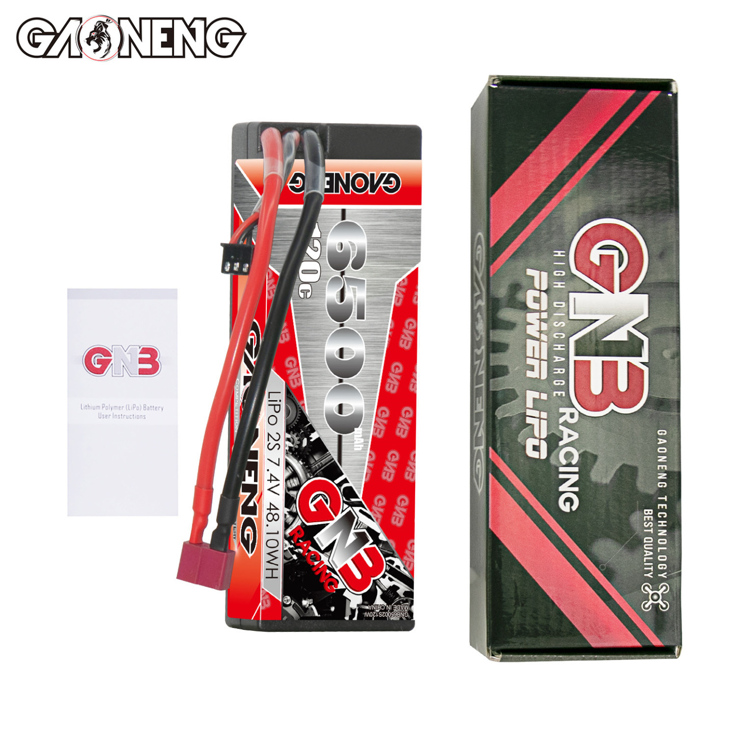 1PC - GAONENG GNB 2S 7.4V 6500mAh 120C Cabled Hard Case LiPo Battery T-PLUG