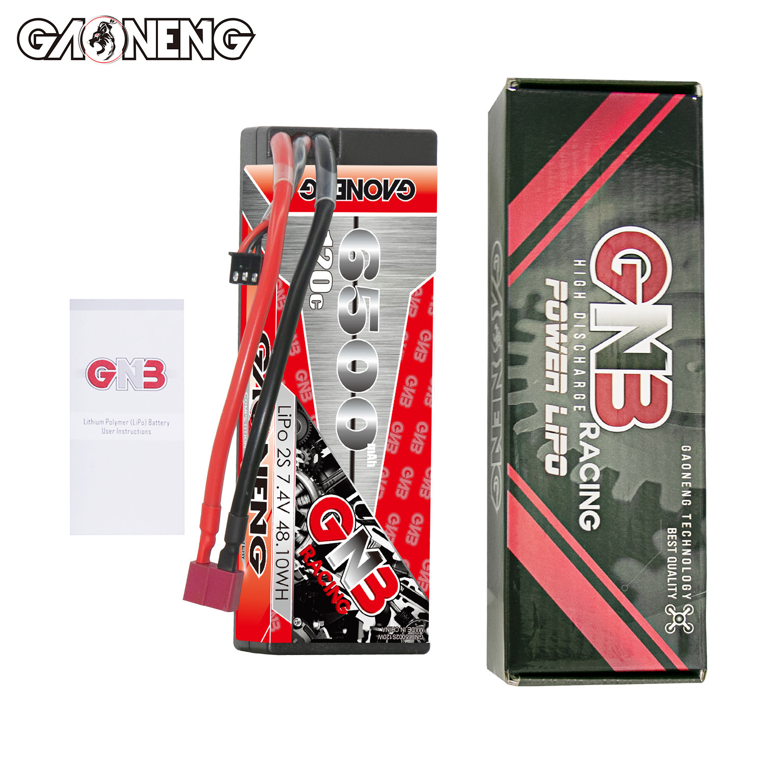 1PC - GAONENG GNB 2S 7.4V 6500mAh 120C Cabled Hard Case LiPo Battery T-PLUG